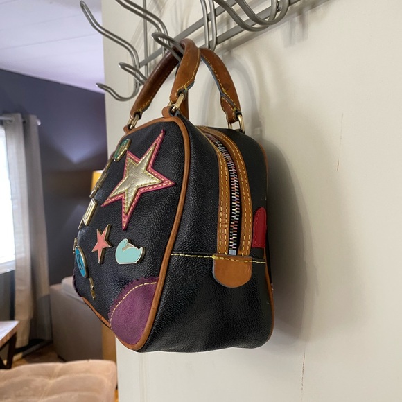 Dooney & Bourke Black and Purple Satchel with Whimsical Design - Picture 3 of 7